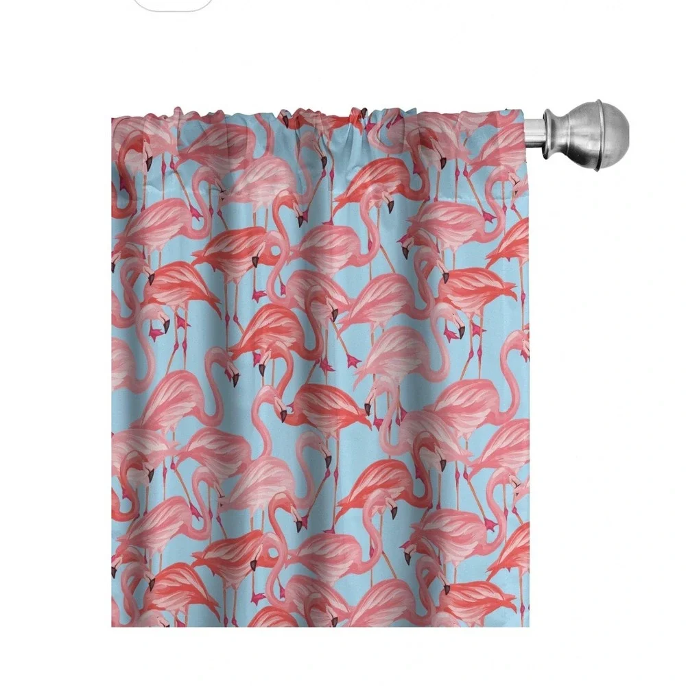 Pink Flamingo Blue Microfiber Window Curtains 2 Panel Set 56x95 Rod Pocket